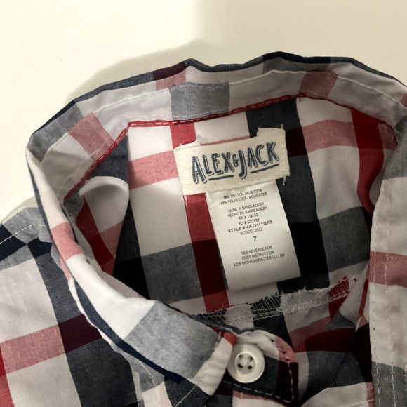 Alex & Jack Boys Size 7 Plaid Button-Up Shirt Red Blue Short Sleeve - Picture 3 of 6